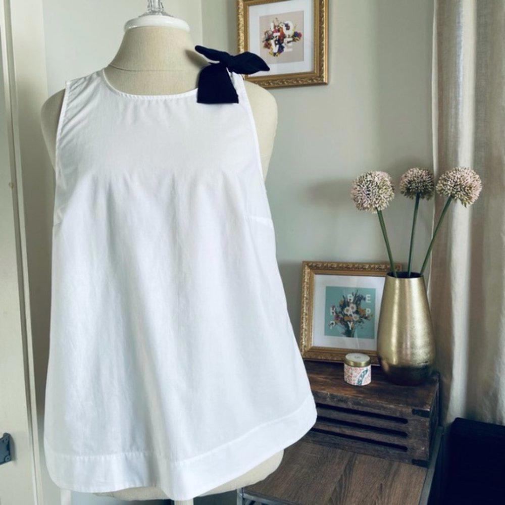 NWT- J.Crew White Sleeveless Top with Black Shoulder Bow- Women's Size 6